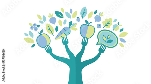 Healthy Food and Nutrition Tree with Forks Illustration