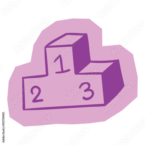 Hand drawn doodle sticker winners podium with numbers 1, 2, and 3 for scrapbook and journal. Vector illustration design.