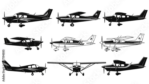 Collection of various airplane illustrations from different viewpoints and angles