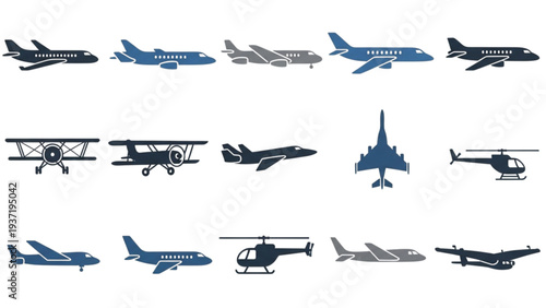 Collection of Various Aircraft and Helicopters Illustrated in Different Views