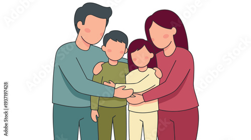 Minimalist illustration of a loving family embracing, symbol of support and unity
