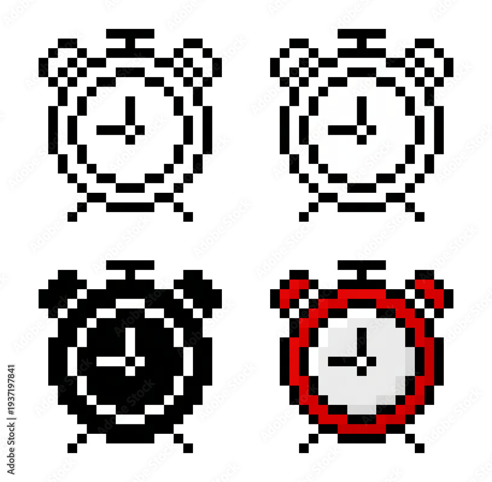 Φωτογραφία A set of pixel art alarm clocks