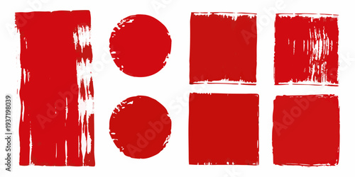 Abstract red brushstrokes arranged in a grid of six shapes