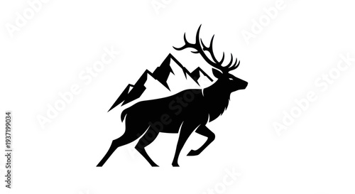 Silhouette elk and mountain landscape