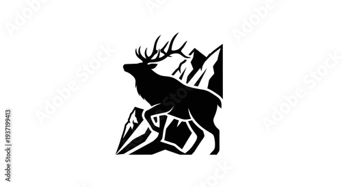 Silhouette elk with mountain landscape