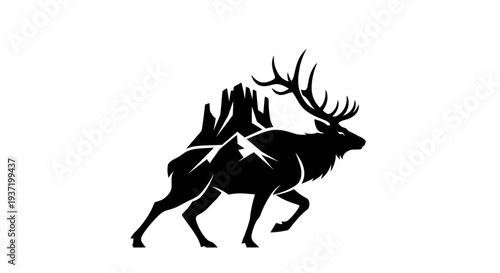 Silhouette elk with mountain landscape