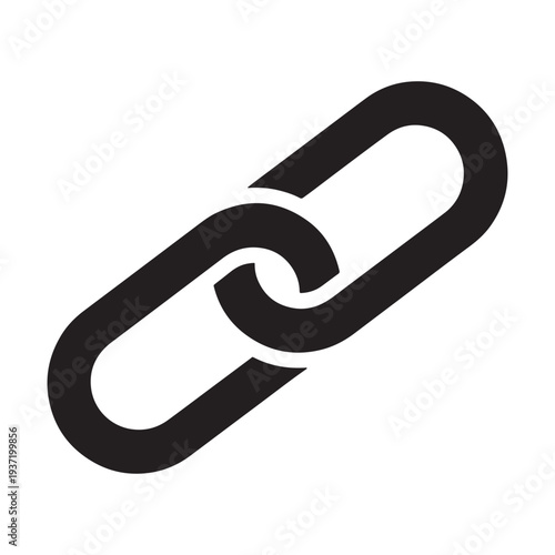 Black chain link icon on white background symbolizing connection and unity
