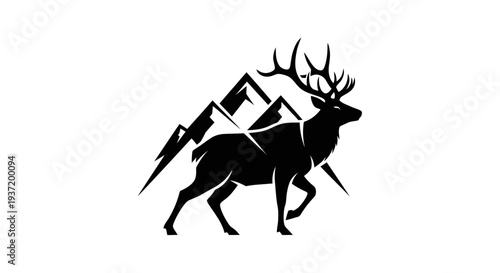Silhouette of a majestic elk with mountains