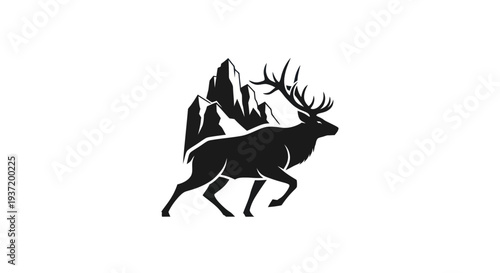 Silhouette of a majestic elk with mountains