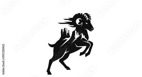 Silhouette of a ram leaping forward