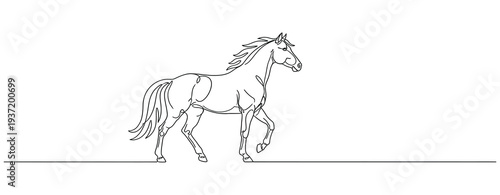 One continuous line illustration of an horse modern minimalist vector. Elegant one line drawing of a horse in a dynamic galloping pose