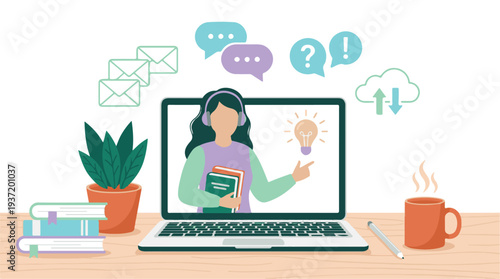 Online Learning and Remote Education Concept with Virtual Teacher