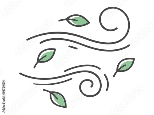 Stylized Wind Breeze with Green Leaves Illustration