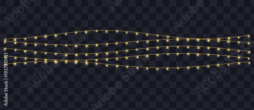 Multiple lines of bright golden string lights shine with a beautiful celebratory radiance