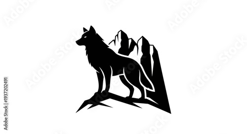 Silhouette wolf on mountain peak