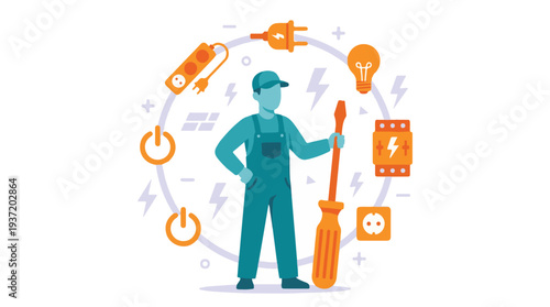 Electrician Repair Service Concept with Tools and Electrical Symbols