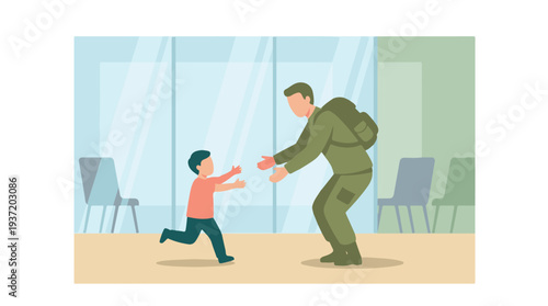 Emotional reunion of a soldier and his child after military service.