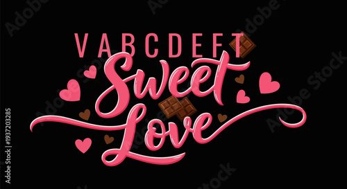 Sweet love typography with heart and chocolate