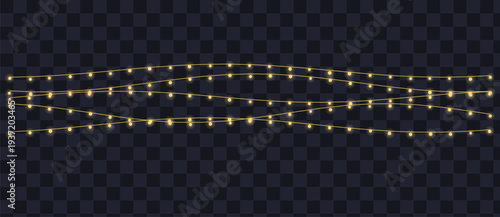 Three wavy strands of golden fairy lights glow warmly against a dark expanse
