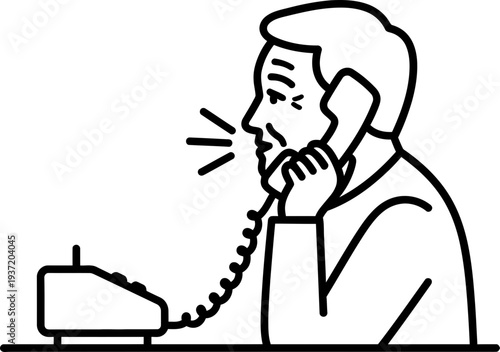 Senior man speaking on a landline phone illustration, a communication and conversation concept vector icon for customer service