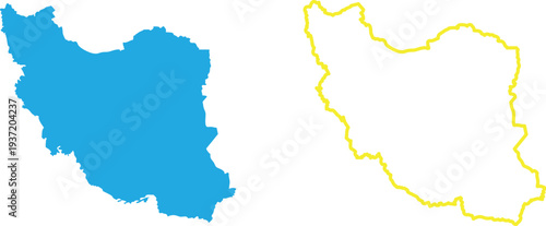 Blue and yellow outline maps of iran side by side on white background