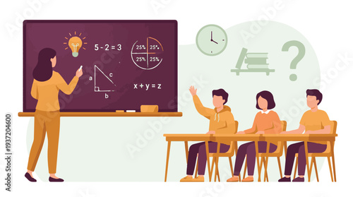 Teacher teaching mathematics to students in a classroom setting
