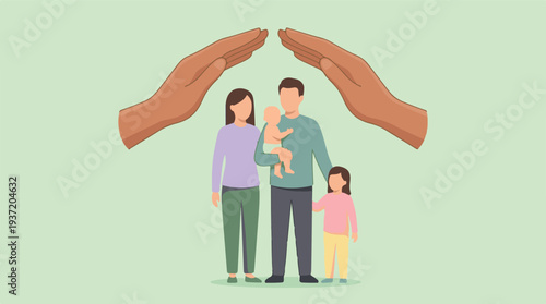 Family Under Protective Hands, Illustrating Security and Care