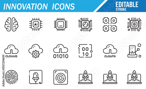 High tech innovation outline icon collection for infographic and UI design