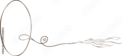 Black line of looped oval with wavy lines and looped circle white