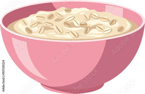 Pink Bowl of Creamy Oatmeal Porridge Topped with Sliced Almonds Healthy Breakfast Vector Illustration for Food Blogs, Menus, Nutrition Apps, and Wellness Designs