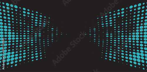 Cyan Halftone Dot Wave Background With Digital Technology Pattern