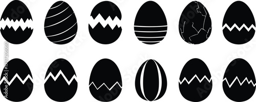 Black and white patterned easter eggs collection stripes