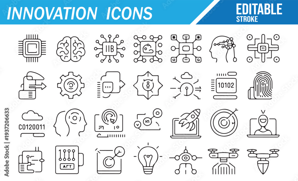 Obraz premium Digital transformation and innovation editable stroke icons collection