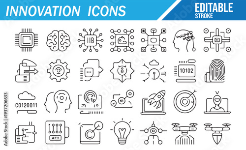 Digital transformation and innovation editable stroke icons collection