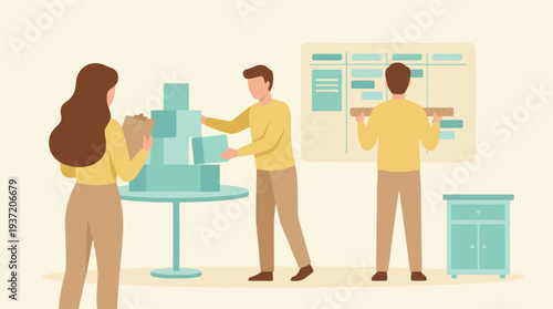 Collaborative project management with a team, building blocks, and task planning