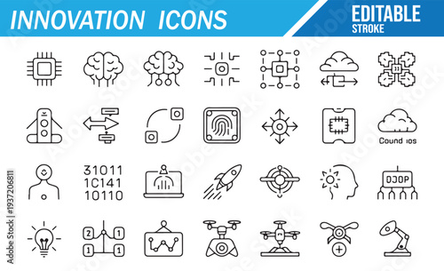 Artificial intelligence and smart technology outline icons pack vector