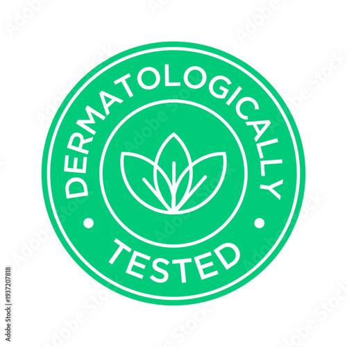 Dermatologically tested green badge with leaf icon
