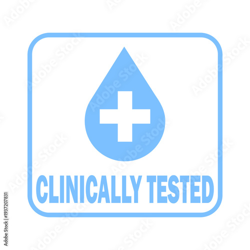 Clinically tested medical symbol with blue drop and cross