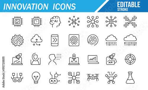 Technology and digital innovation outline icons bundle editable stroke symbols