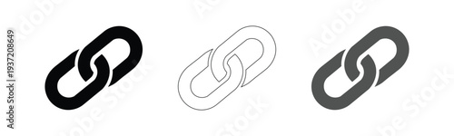 Chain Link Vector Icons Set | Black Outline Gray Connected Chain Links Illustrations