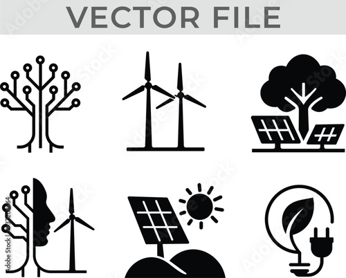 Eco friendly vector icons of renewable energy and sustainable nature