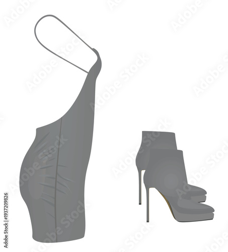 Grey mini skirt dress. vector