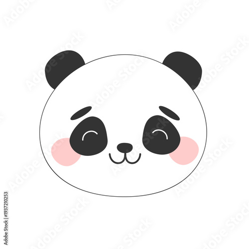 Cute cartoon panda face with rosy cheeks and friendly expression for kids design