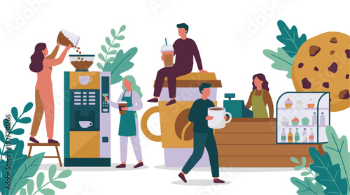 People enjoying coffee, snacks, and service in a modern cafe