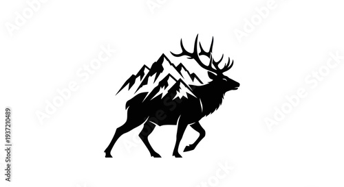 Silhouette of elk and mountain landscape