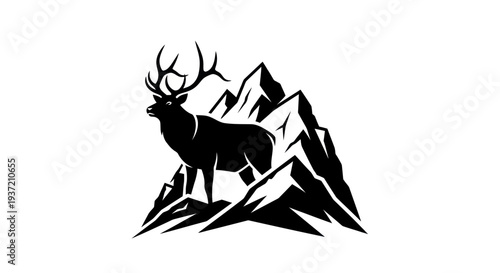 Silhouette of elk and mountain peaks