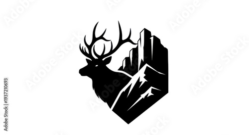 Silhouette of elk and mountain peaks