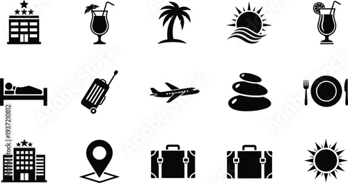 Black Silhouette of Happy Family Standing Outside Suburban Houses with Large Tree and Car Illustration for Real Estate Home Ownership