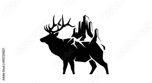 Silhouette of elk and mountain