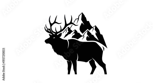 Silhouette of elk and mountain range